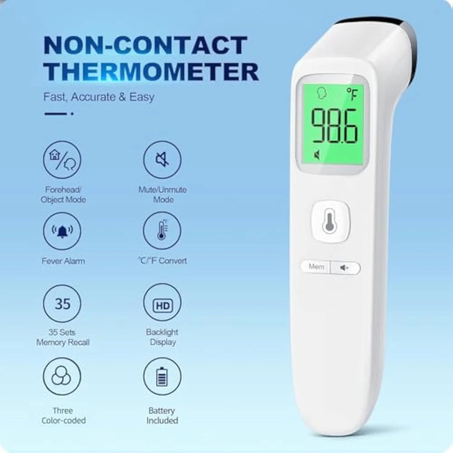 Touch-Free Infrared Forehead Thermometer – Fast, Silent, and Family-Safe, Non-contact.