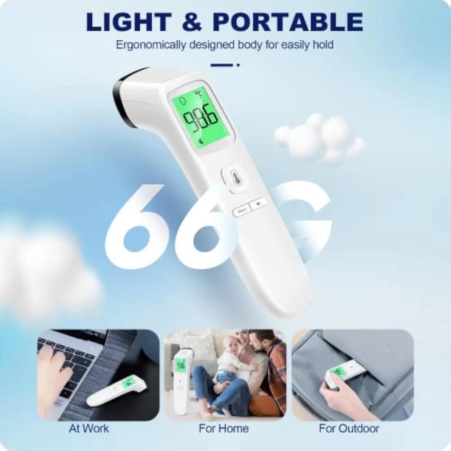 Touch-Free Infrared Forehead Thermometer – Fast, Silent, and Family-Safe, Non-contact.
