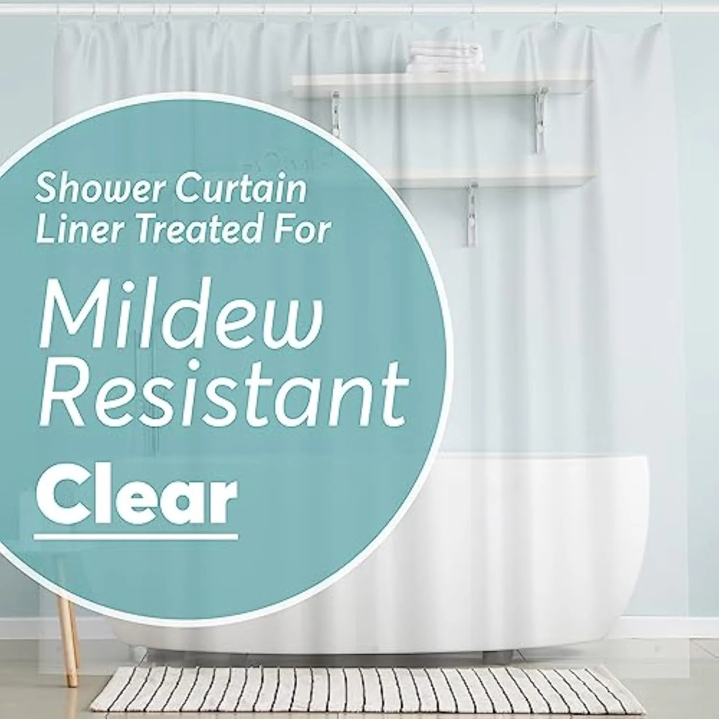 BigFoot Clear PEVA Shower Liner, Rustproof Grommets & Magnetic Weights, Odor-Free