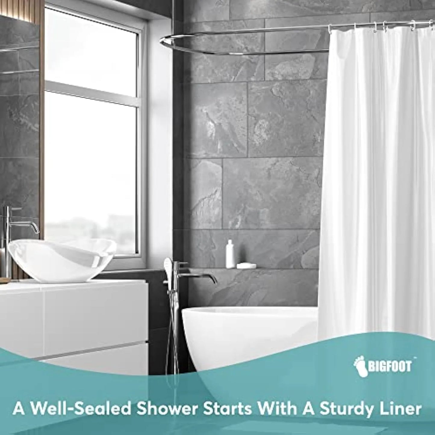 BigFoot Clear PEVA Shower Liner, Rustproof Grommets & Magnetic Weights, Odor-Free