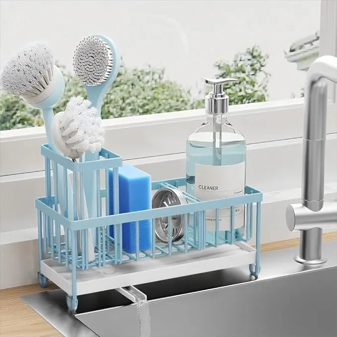 Cisily Sink Caddy Organizer – Black Sponge Holder with Tall Brush Slot for Kitchen Countertops & Sink Storage